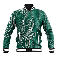 Polynesia Plumeria Lei Baseball Jacket Sage Green Curves Motif LT7 Unisex Dark Green - Polynesian Pride
