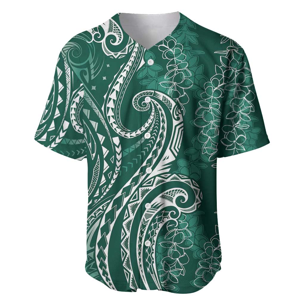 Polynesia Plumeria Lei Baseball Jersey Sage Green Curves Motif