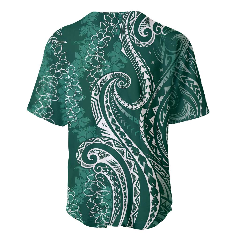 Polynesia Plumeria Lei Baseball Jersey Sage Green Curves Motif