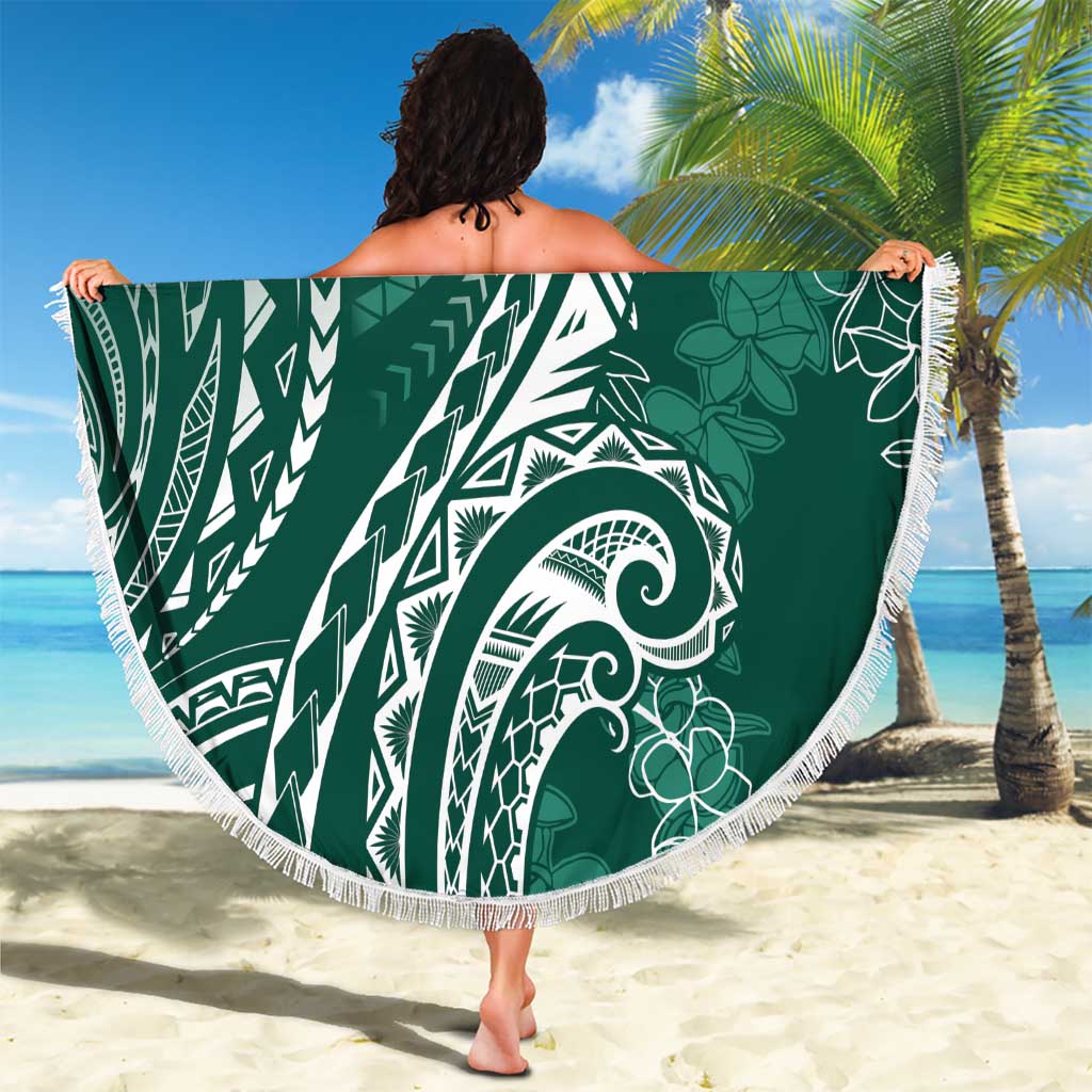 Polynesia Plumeria Lei Beach Blanket Sage Green Curves Motif
