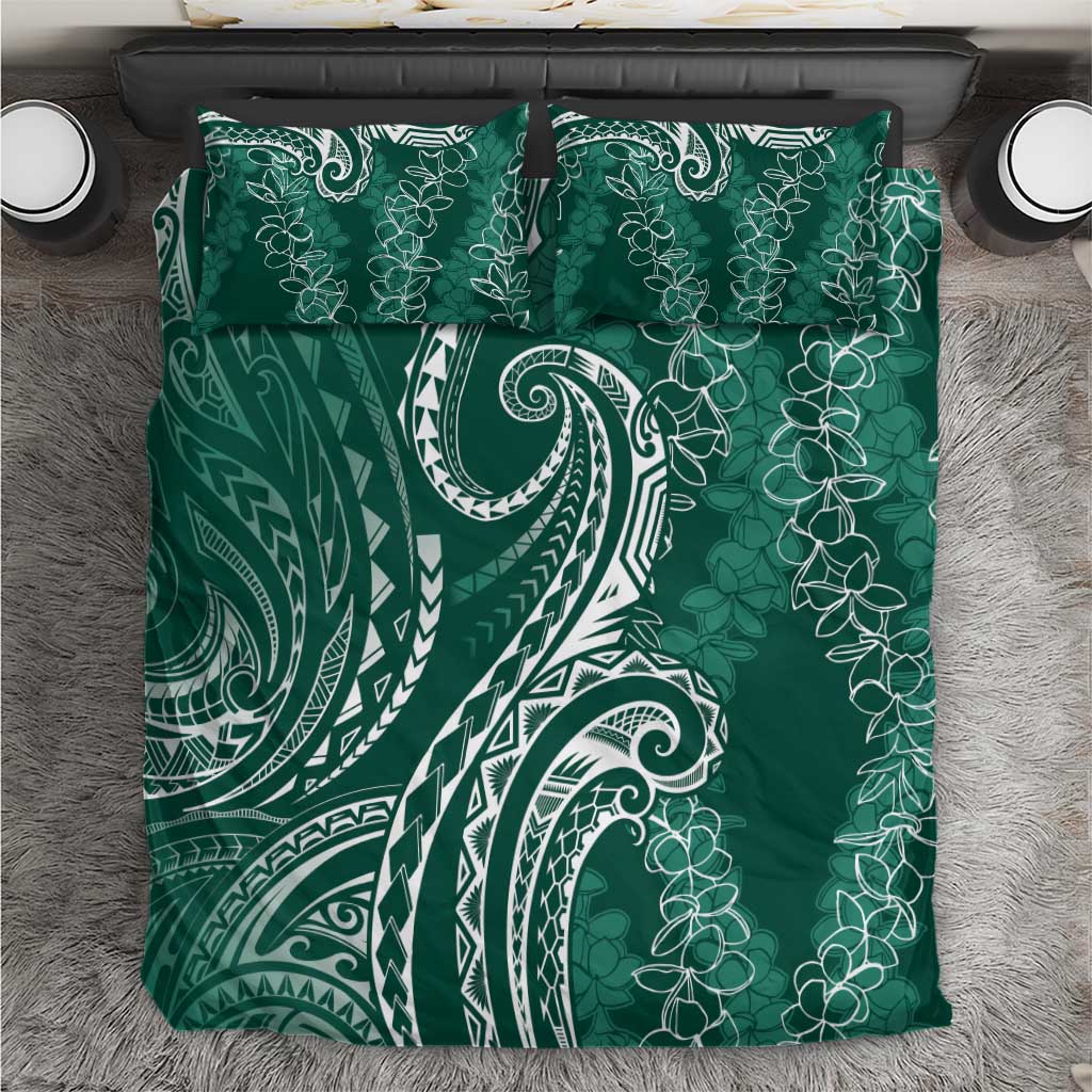 Polynesia Plumeria Lei Bedding Set Sage Green Curves Motif LT7 Dark Green - Polynesian Pride