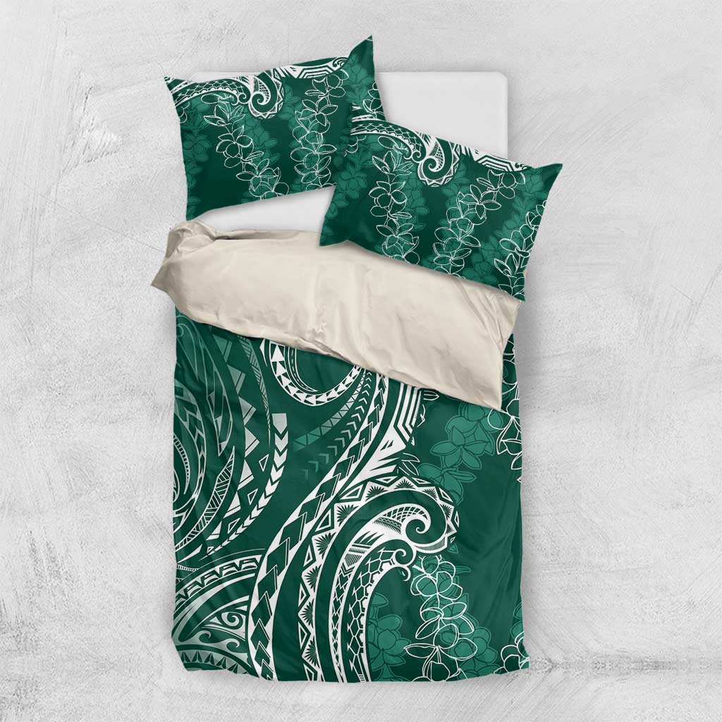 Polynesia Plumeria Lei Bedding Set Sage Green Curves Motif