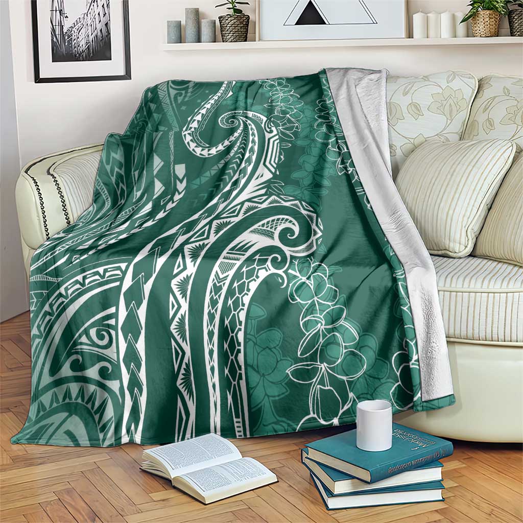 Polynesia Plumeria Lei Blanket Sage Green Curves Motif LT7 Dark Green - Polynesian Pride