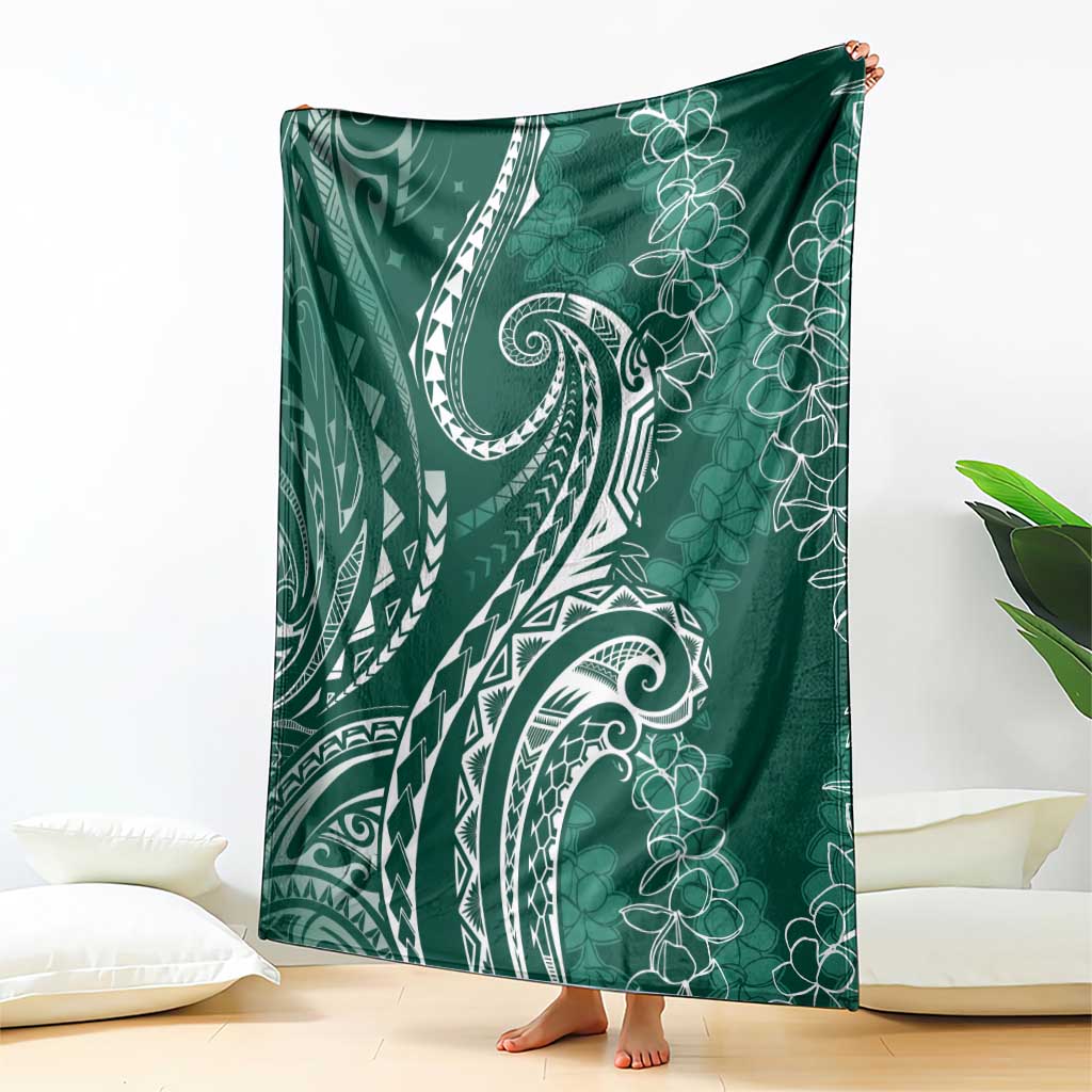Polynesia Plumeria Lei Blanket Sage Green Curves Motif
