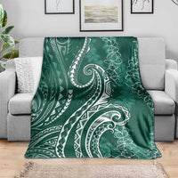 Polynesia Plumeria Lei Blanket Sage Green Curves Motif