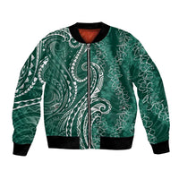 Polynesia Plumeria Lei Bomber Jacket Sage Green Curves Motif LT7 Unisex Dark Green - Polynesian Pride