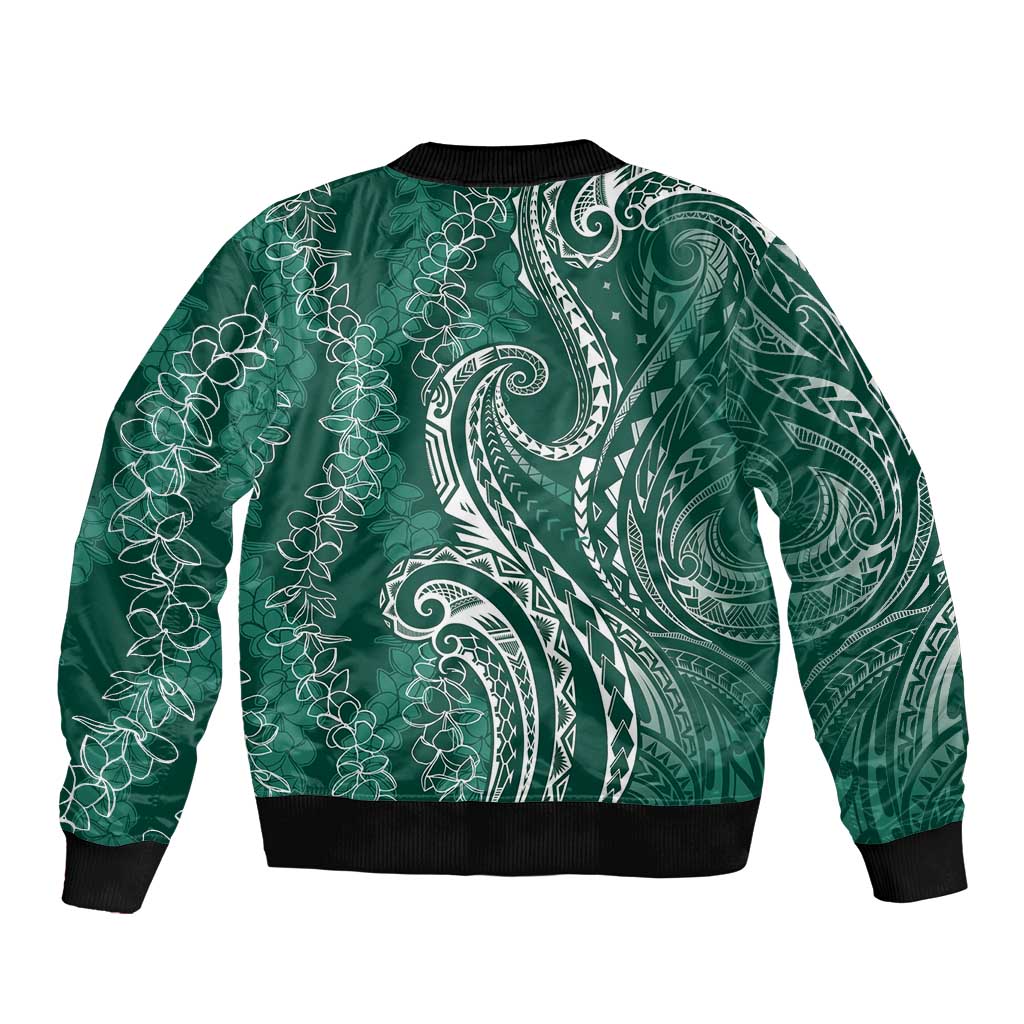 Polynesia Plumeria Lei Bomber Jacket Sage Green Curves Motif LT7 - Polynesian Pride