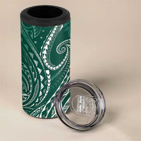 Polynesia Plumeria Lei 4 in 1 Can Cooler Tumbler Sage Green Curves Motif