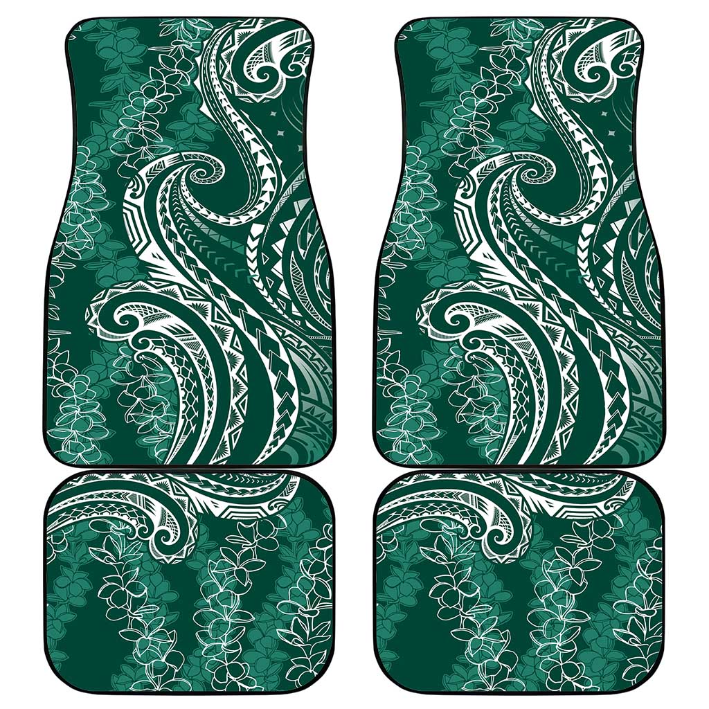 Polynesia Plumeria Lei Car Mats Sage Green Curves Motif