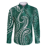 Polynesia Plumeria Lei Family Matching Short Sleeve Bodycon Dress and Hawaiian Shirt Sage Green Curves Motif LT7 Dad's Shirt - Long Sleeve Dark Green - Polynesian Pride