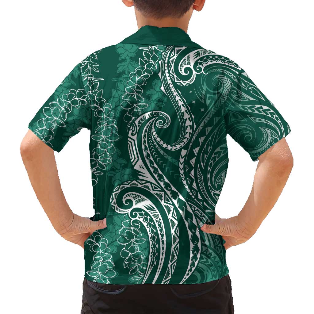 Polynesia Plumeria Lei Family Matching Summer Maxi Dress and Hawaiian Shirt Sage Green Curves Motif LT7 - Polynesian Pride