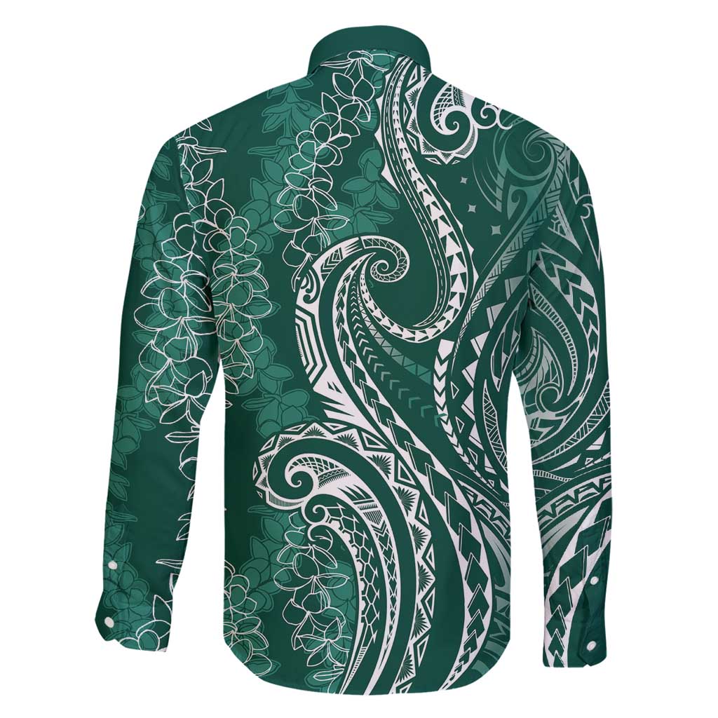 Polynesia Plumeria Lei Family Matching Summer Maxi Dress and Hawaiian Shirt Sage Green Curves Motif LT7 - Polynesian Pride