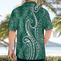 Polynesia Plumeria Lei Hawaiian Shirt Sage Green Curves Motif