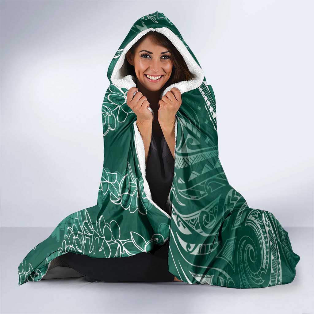 Polynesia Plumeria Lei Hooded Blanket Sage Green Curves Motif