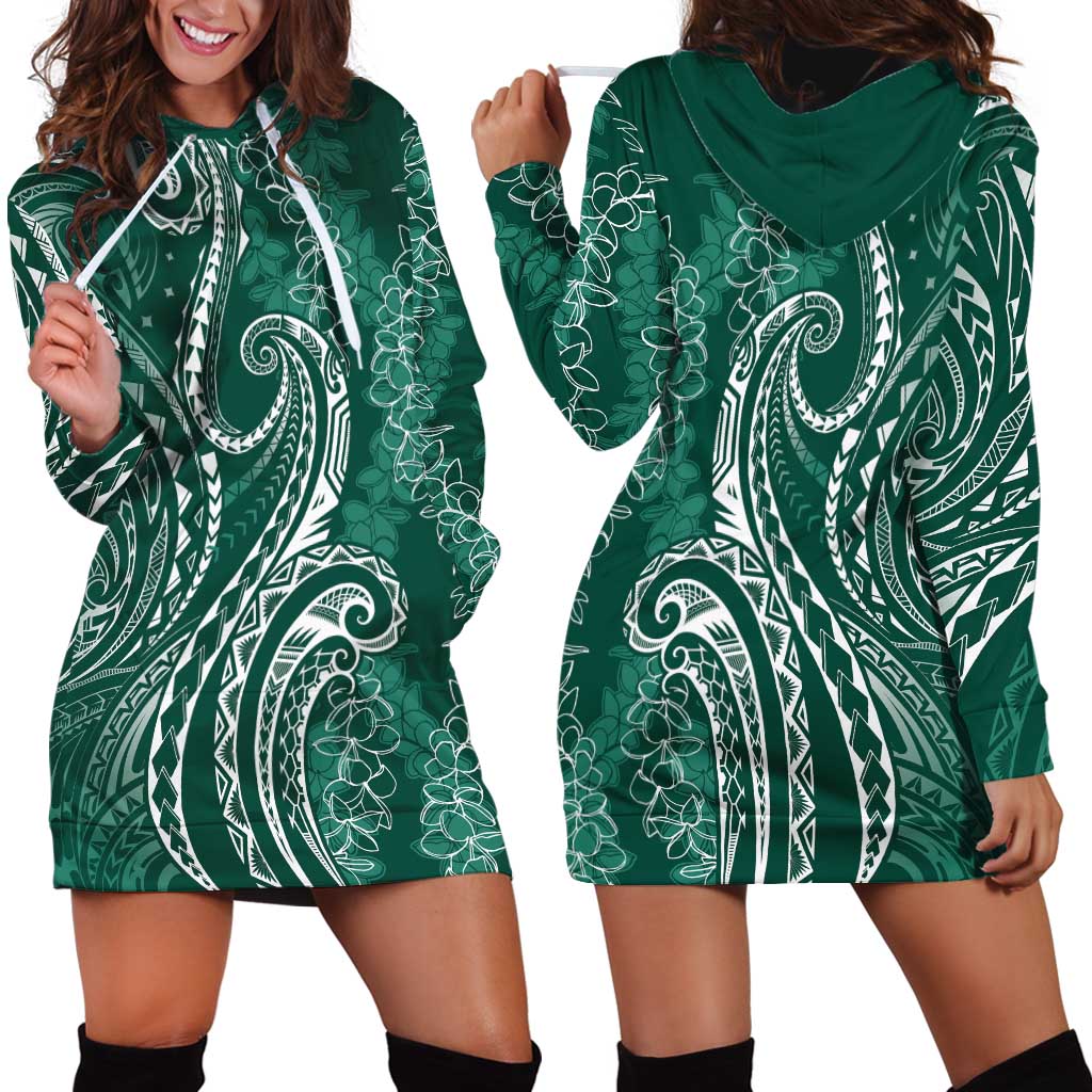 Polynesia Plumeria Lei Hoodie Dress Sage Green Curves Motif
