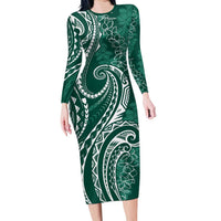Polynesia Plumeria Lei Long Sleeve Bodycon Dress Sage Green Curves Motif