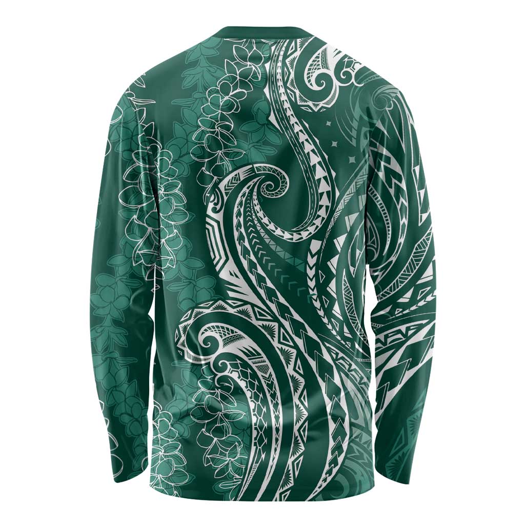 Polynesia Plumeria Lei Long Sleeve Shirt Sage Green Curves Motif LT7 - Polynesian Pride