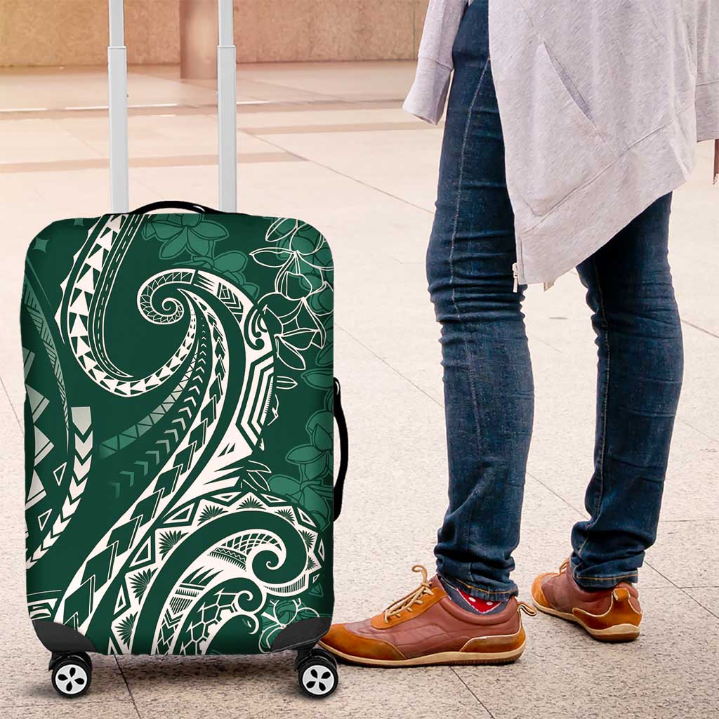 Polynesia Plumeria Lei Luggage Cover Sage Green Curves Motif LT7 Dark Green - Polynesian Pride