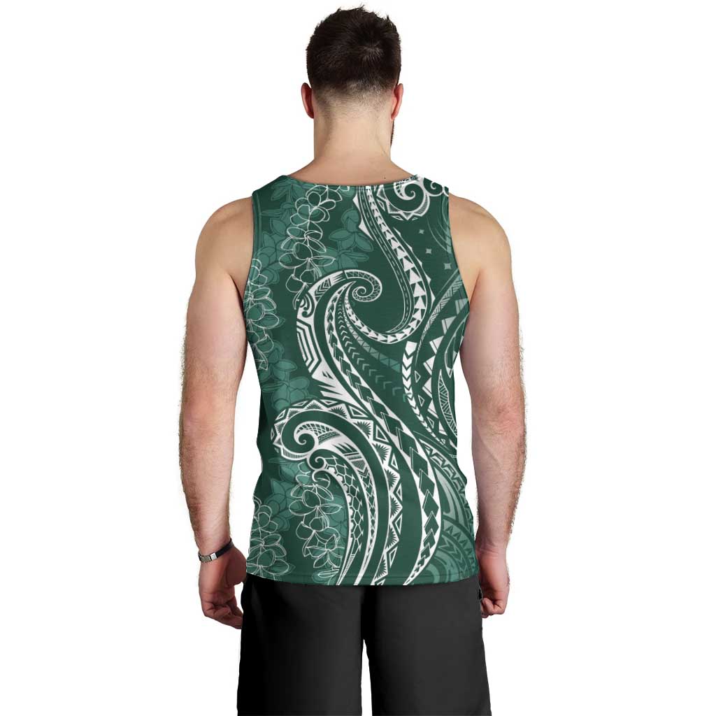 Polynesia Plumeria Lei Men Tank Top Sage Green Curves Motif
