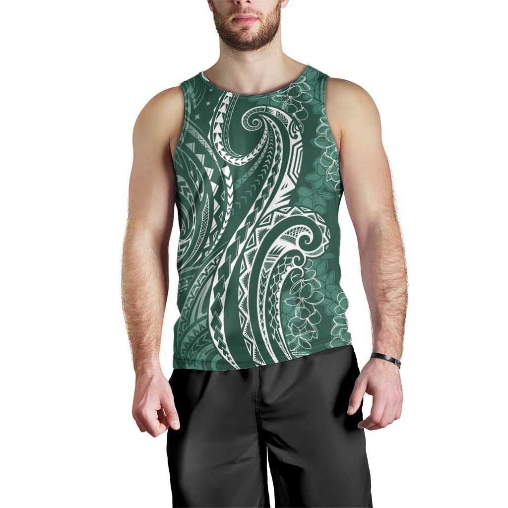 Polynesia Plumeria Lei Men Tank Top Sage Green Curves Motif