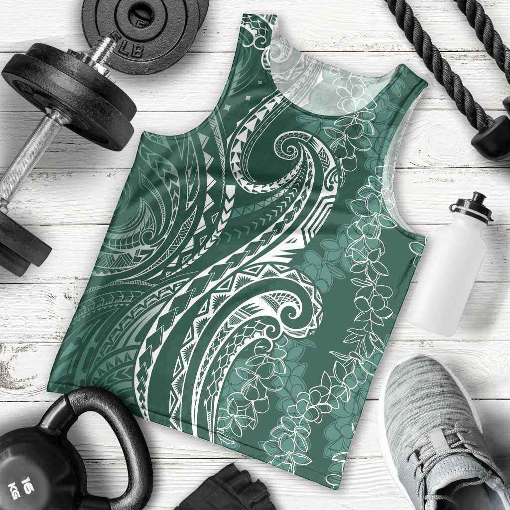 Polynesia Plumeria Lei Men Tank Top Sage Green Curves Motif