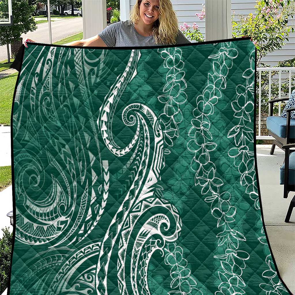 Polynesia Plumeria Lei Quilt Sage Green Curves Motif LT7 Dark Green - Polynesian Pride