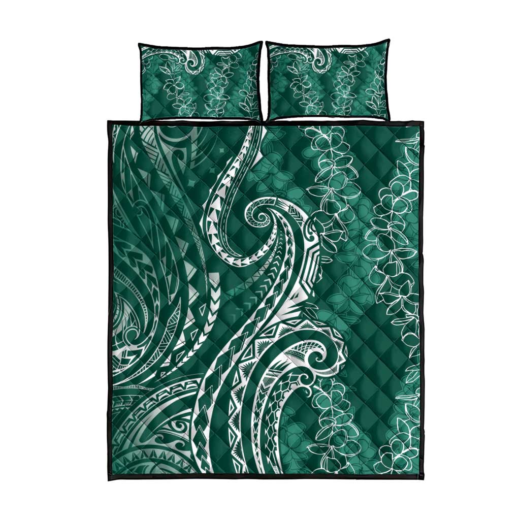 Polynesia Plumeria Lei Quilt Bed Set Sage Green Curves Motif