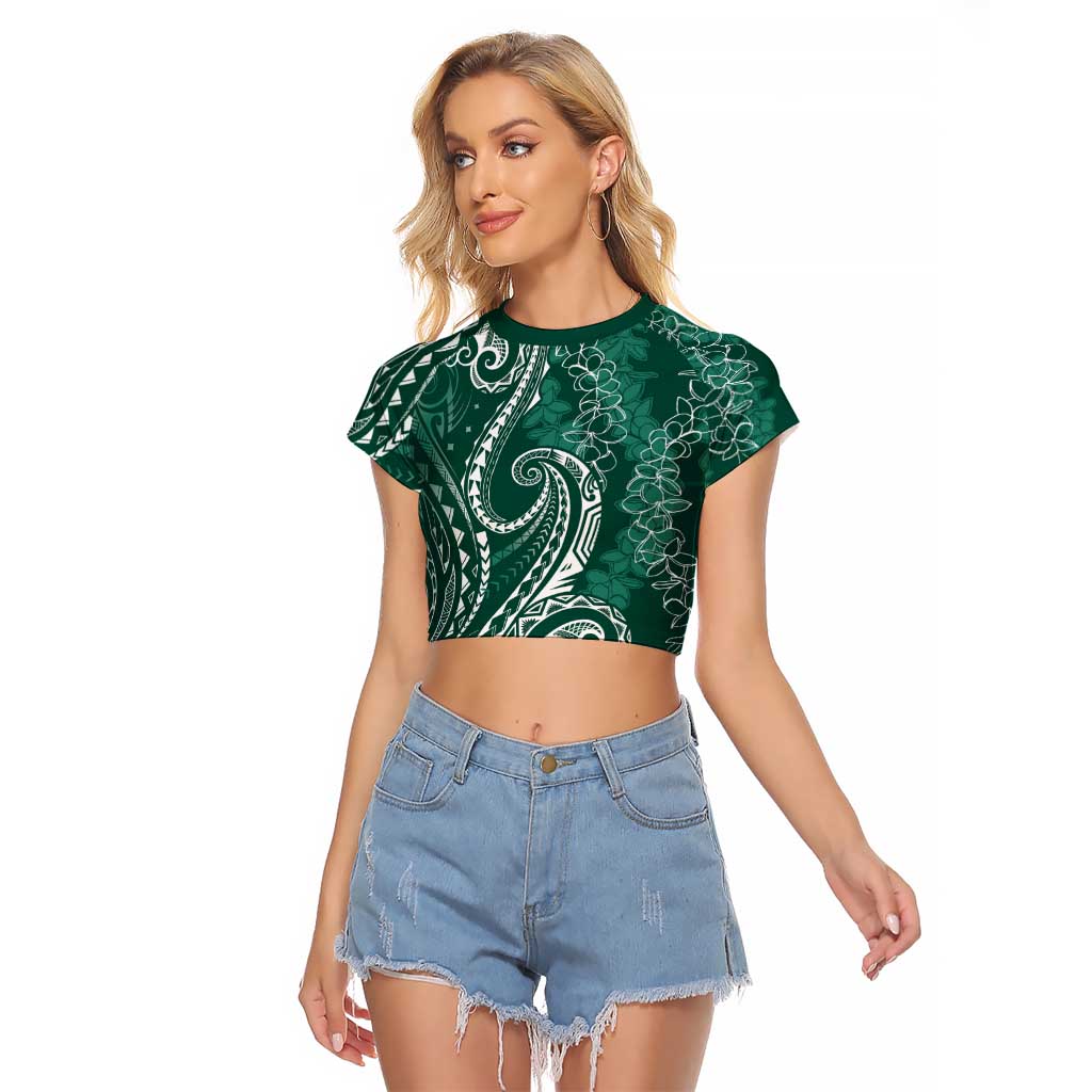 Polynesia Plumeria Lei Raglan Cropped T Shirt Sage Green Curves Motif LT7 Female Dark Green - Polynesian Pride