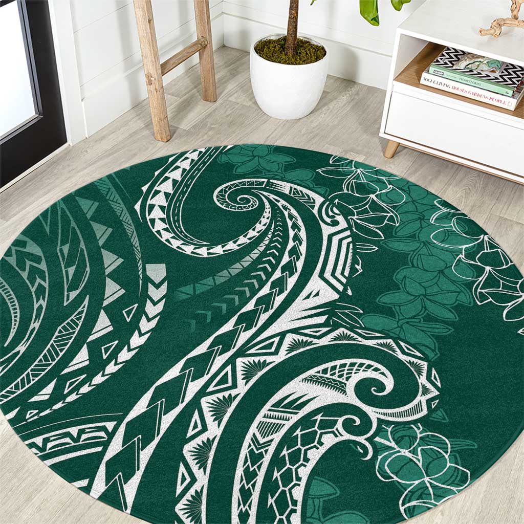 Polynesia Plumeria Lei Round Carpet Sage Green Curves Motif LT7 Dark Green - Polynesian Pride