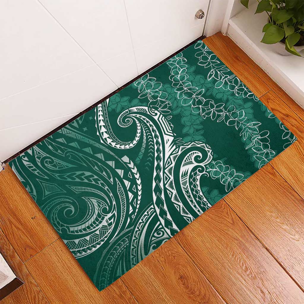 Polynesia Plumeria Lei Rubber Doormat Sage Green Curves Motif LT7 - Polynesian Pride