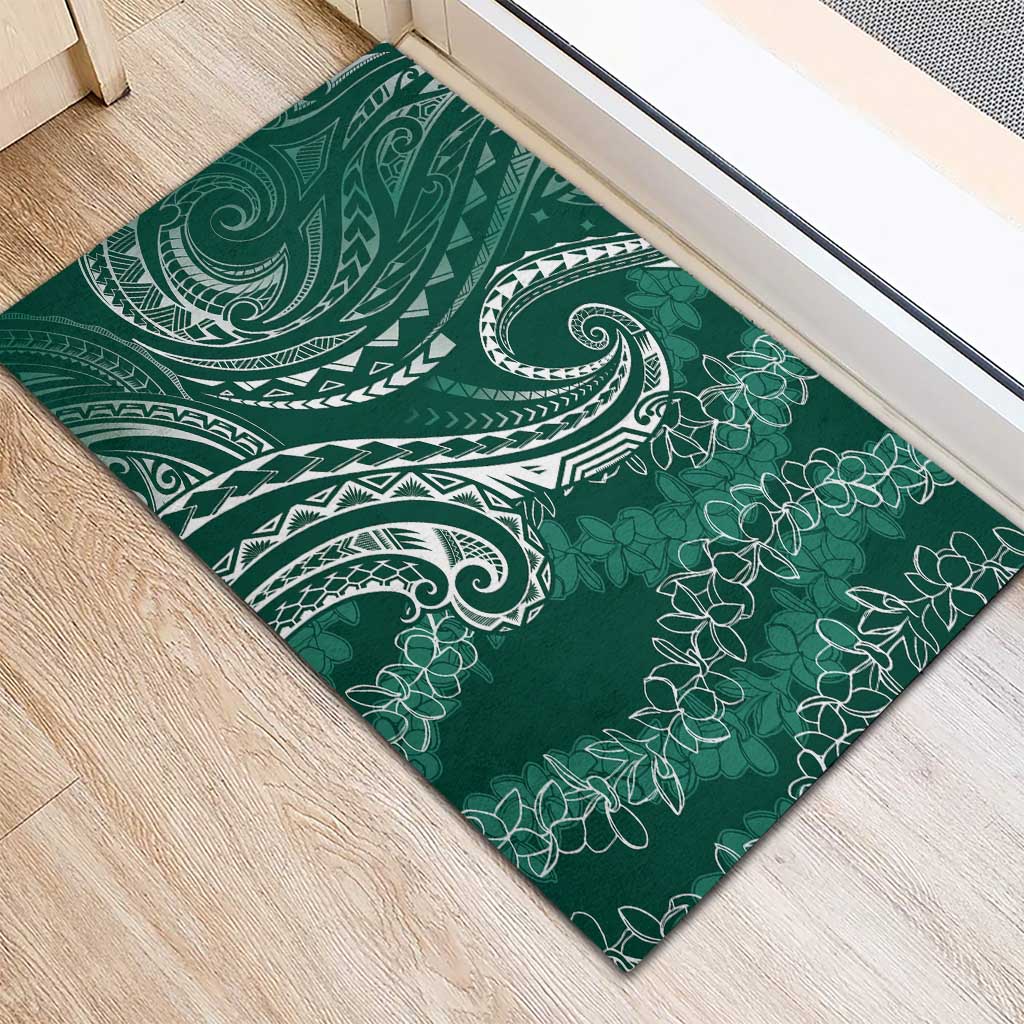 Polynesia Plumeria Lei Rubber Doormat Sage Green Curves Motif LT7 - Polynesian Pride