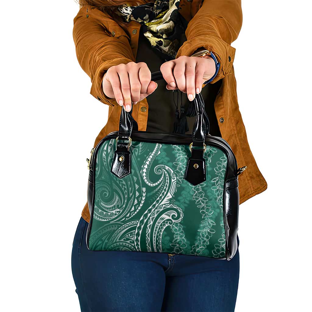 Polynesia Plumeria Lei Shoulder Handbag Sage Green Curves Motif LT7 One Size Dark Green - Polynesian Pride