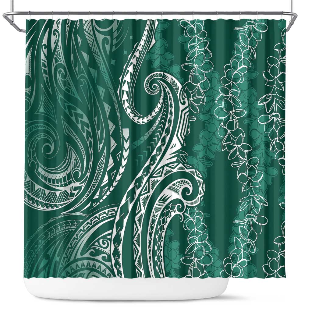 Polynesia Plumeria Lei Shower Curtain Sage Green Curves Motif LT7 Dark Green - Polynesian Pride