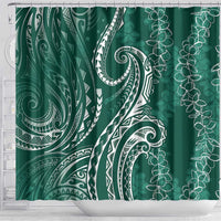 Polynesia Plumeria Lei Shower Curtain Sage Green Curves Motif