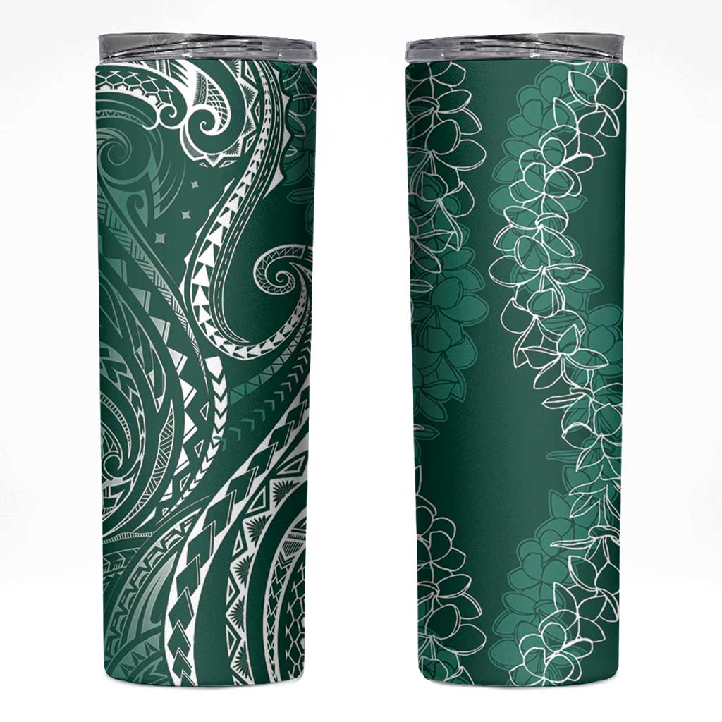 Polynesia Plumeria Lei Skinny Tumbler Sage Green Curves Motif LT7 Dark Green - Polynesian Pride