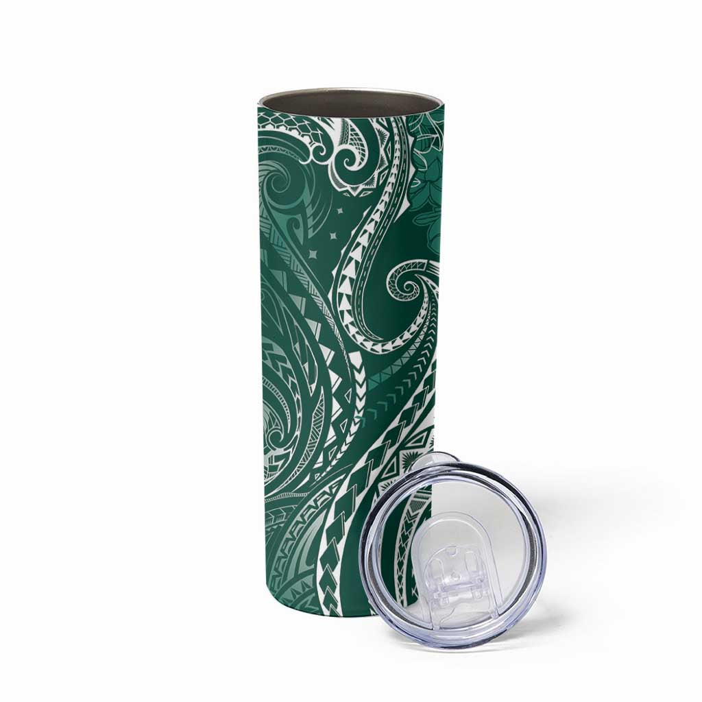 Polynesia Plumeria Lei Skinny Tumbler Sage Green Curves Motif LT7 - Polynesian Pride