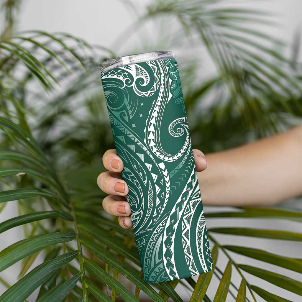 Polynesia Plumeria Lei Skinny Tumbler Sage Green Curves Motif LT7 - Polynesian Pride