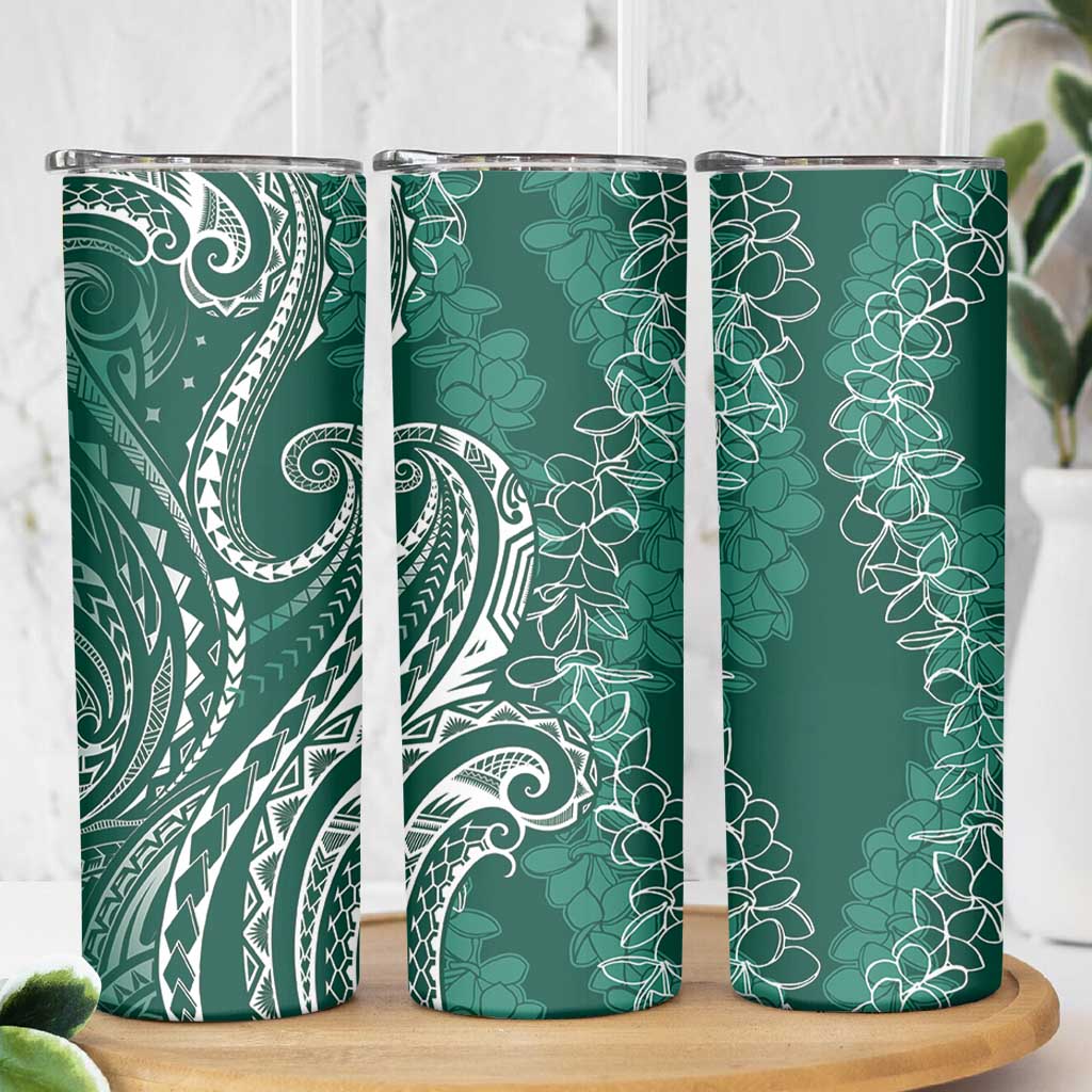 Polynesia Plumeria Lei Skinny Tumbler Sage Green Curves Motif LT7 - Polynesian Pride