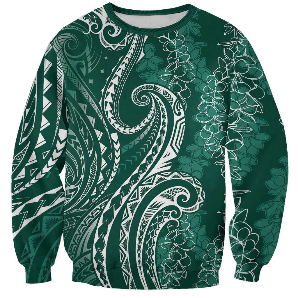 Polynesia Plumeria Lei Sweatshirt Sage Green Curves Motif