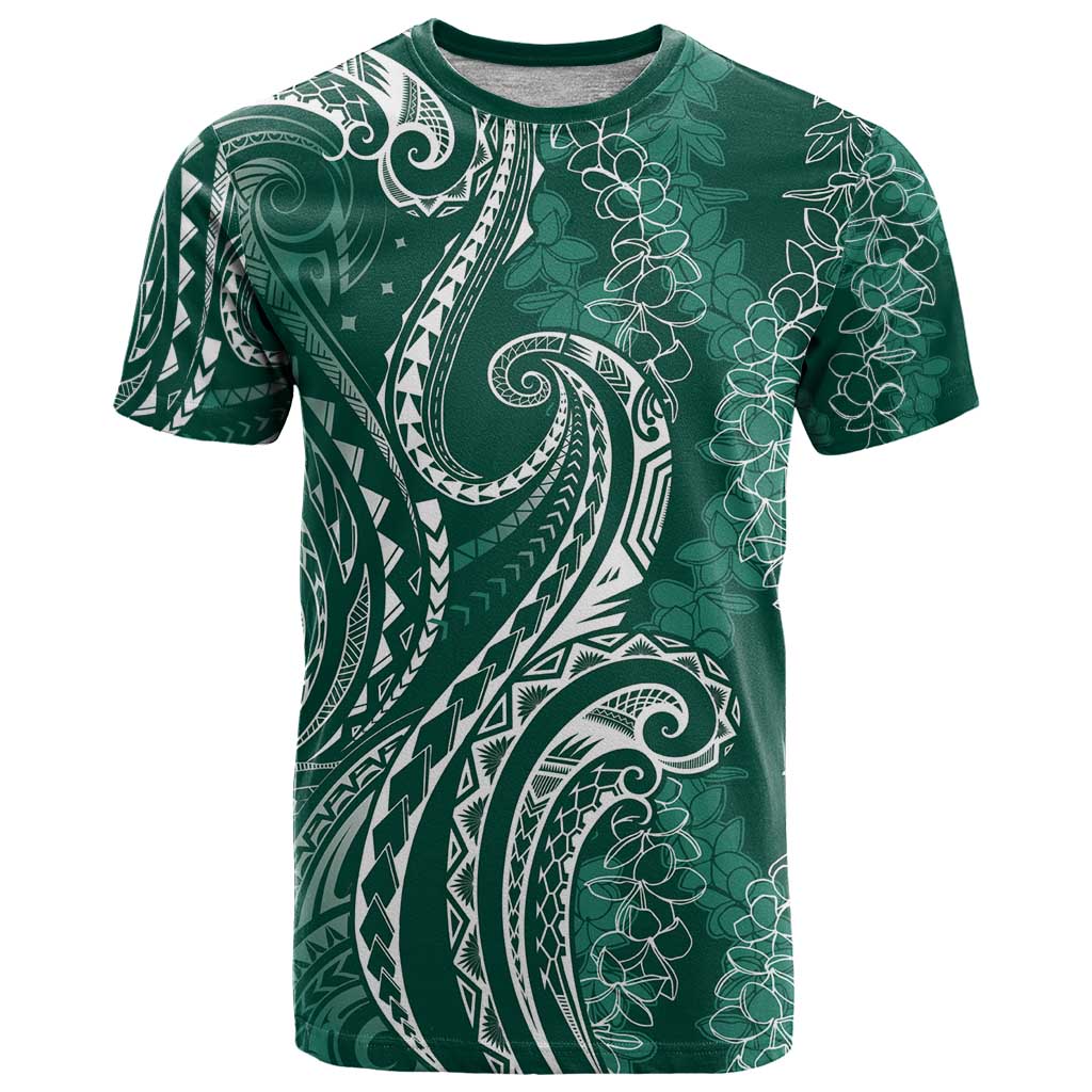Polynesia Plumeria Lei T Shirt Sage Green Curves Motif
