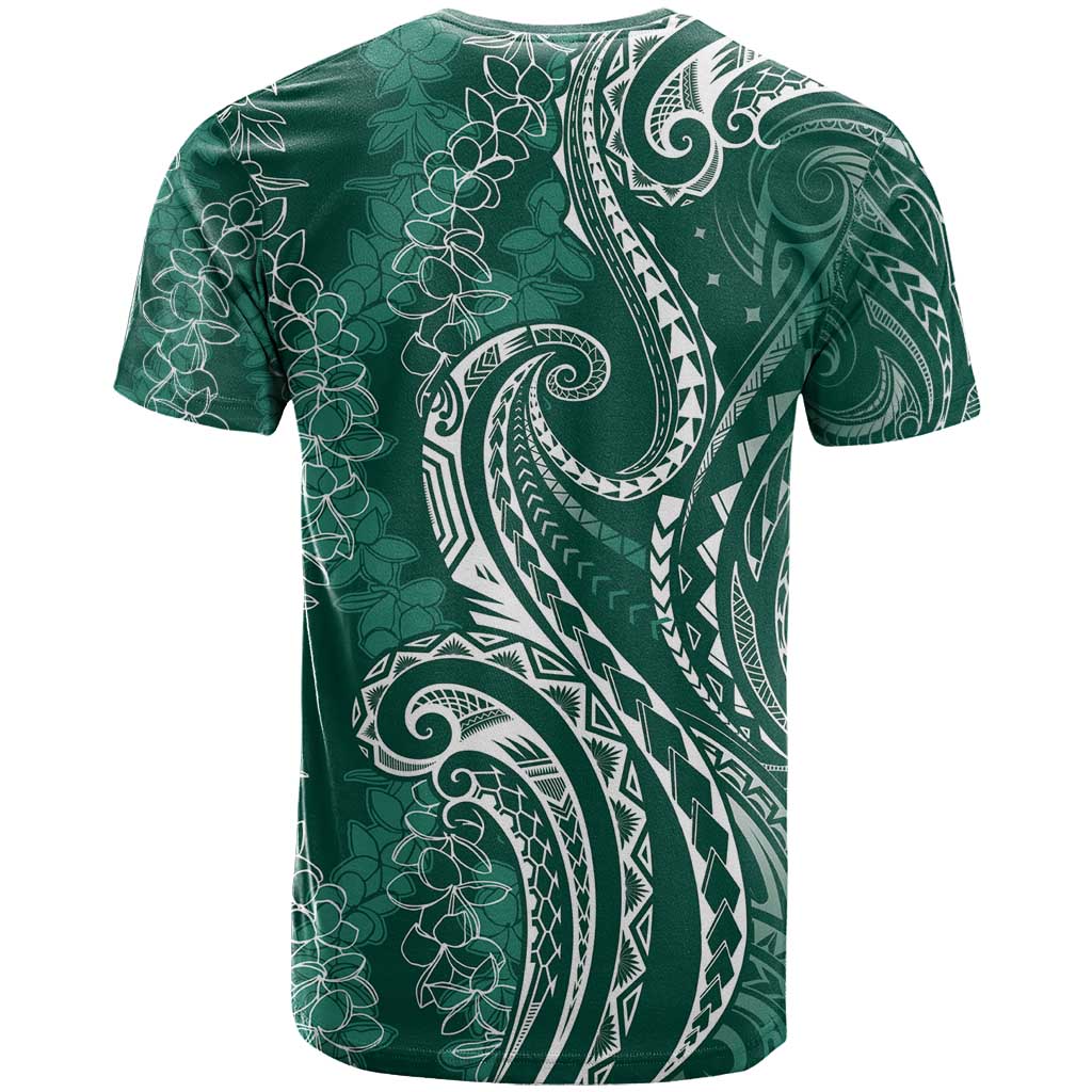 Polynesia Plumeria Lei T Shirt Sage Green Curves Motif