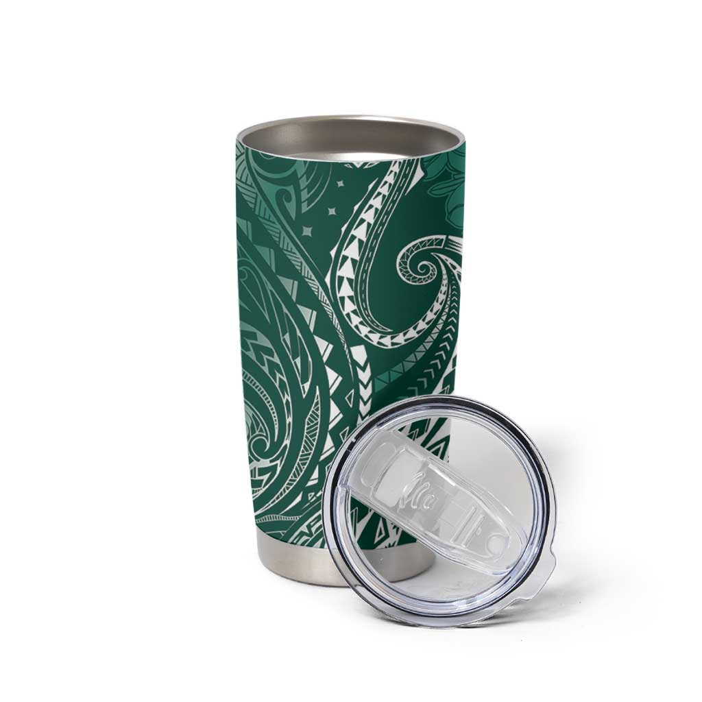 Polynesia Plumeria Lei Tumbler Cup Sage Green Curves Motif