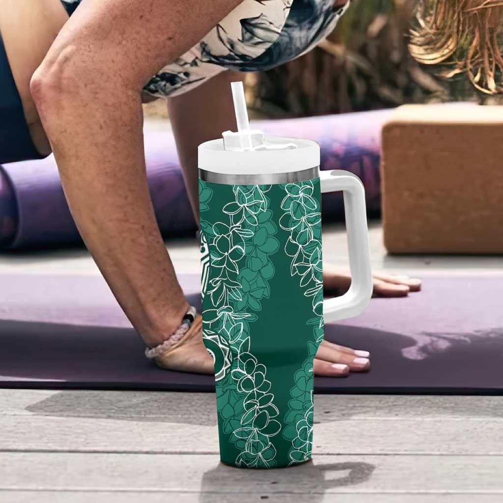Polynesia Plumeria Lei Tumbler With Handle Sage Green Curves Motif