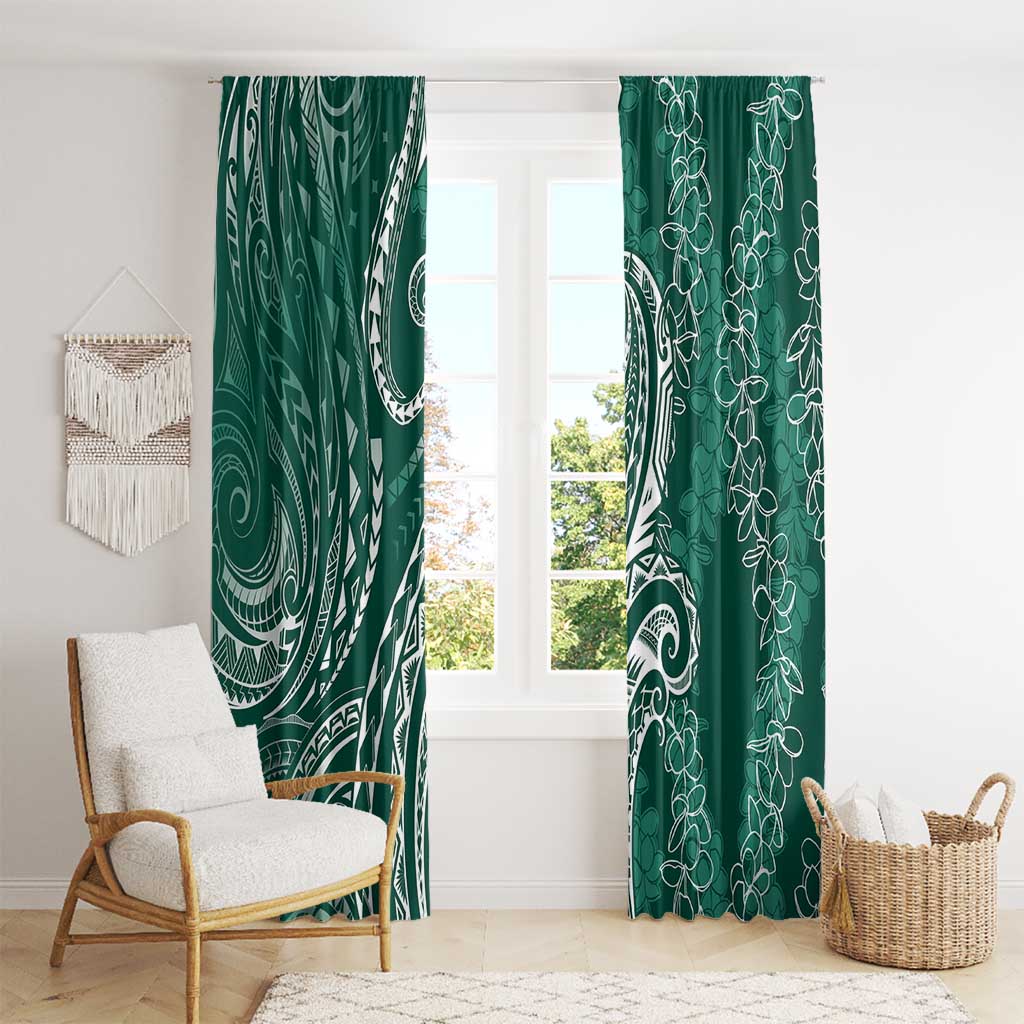Polynesia Plumeria Lei Window Curtain Sage Green Curves Motif