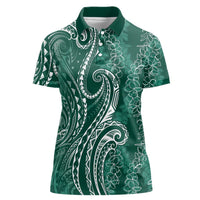 Polynesia Plumeria Lei Women Polo Shirt Sage Green Curves Motif