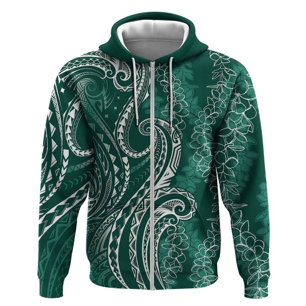 Polynesia Plumeria Lei Zip Hoodie Sage Green Curves Motif LT7 Zip Hoodie Dark Green - Polynesian Pride