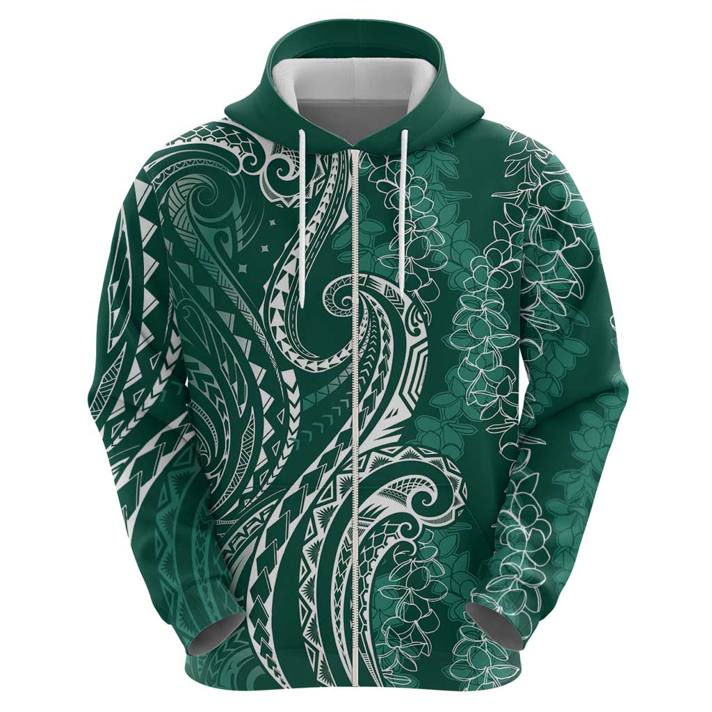 Polynesia Plumeria Lei Zip Hoodie Sage Green Curves Motif