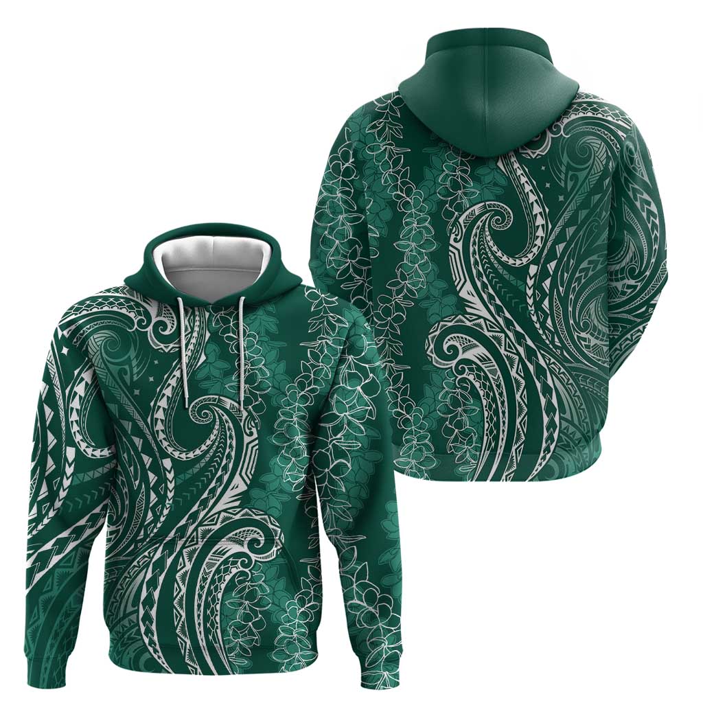 Polynesia Plumeria Lei Zip Hoodie Sage Green Curves Motif