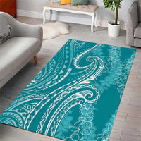 Polynesia Plumeria Lei Area Rug Teal Curves Motif