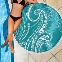 Polynesia Plumeria Lei Beach Blanket Teal Curves Motif